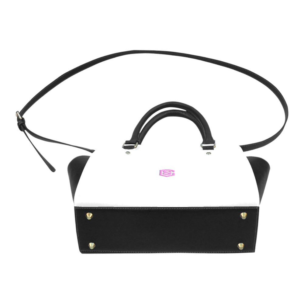 WHITE CLASSIC SHOULDER HANDBAG pink logo Classic Shoulder Handbag (Model 1653)