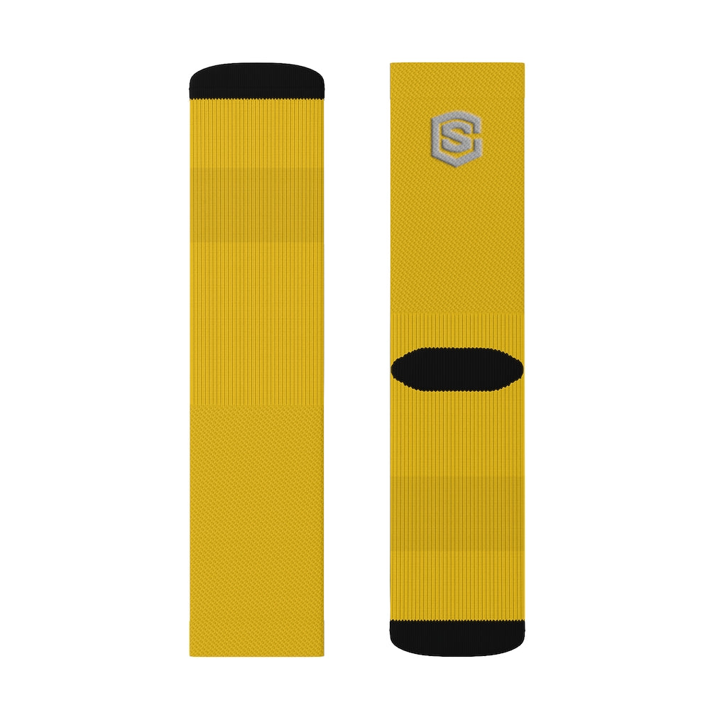 Yellow Sublimation Socks Silver Logo
