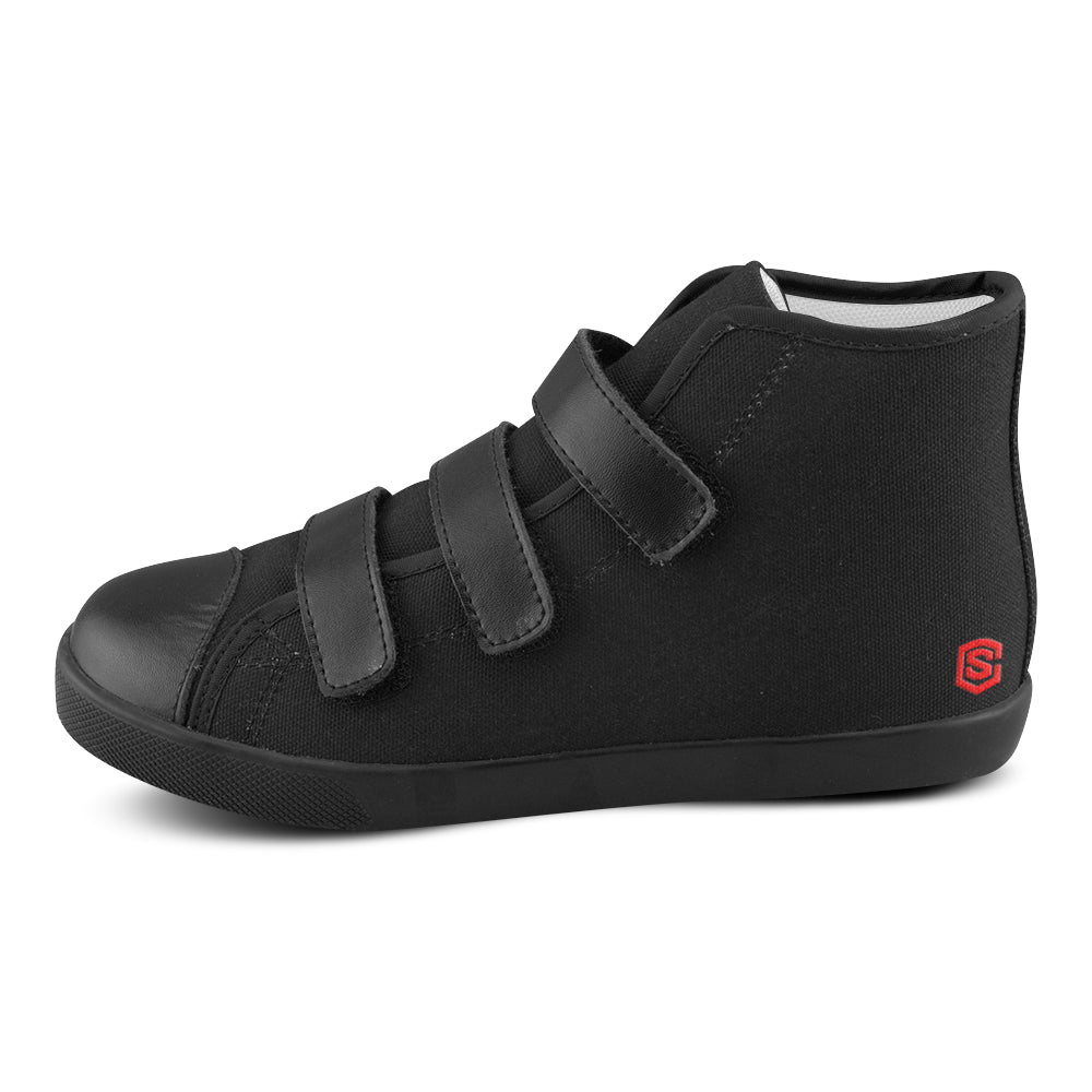 BLACK CANVAS KID SHOES red logo Velcro High Top Canvas Kid's Shoes (Model 015)