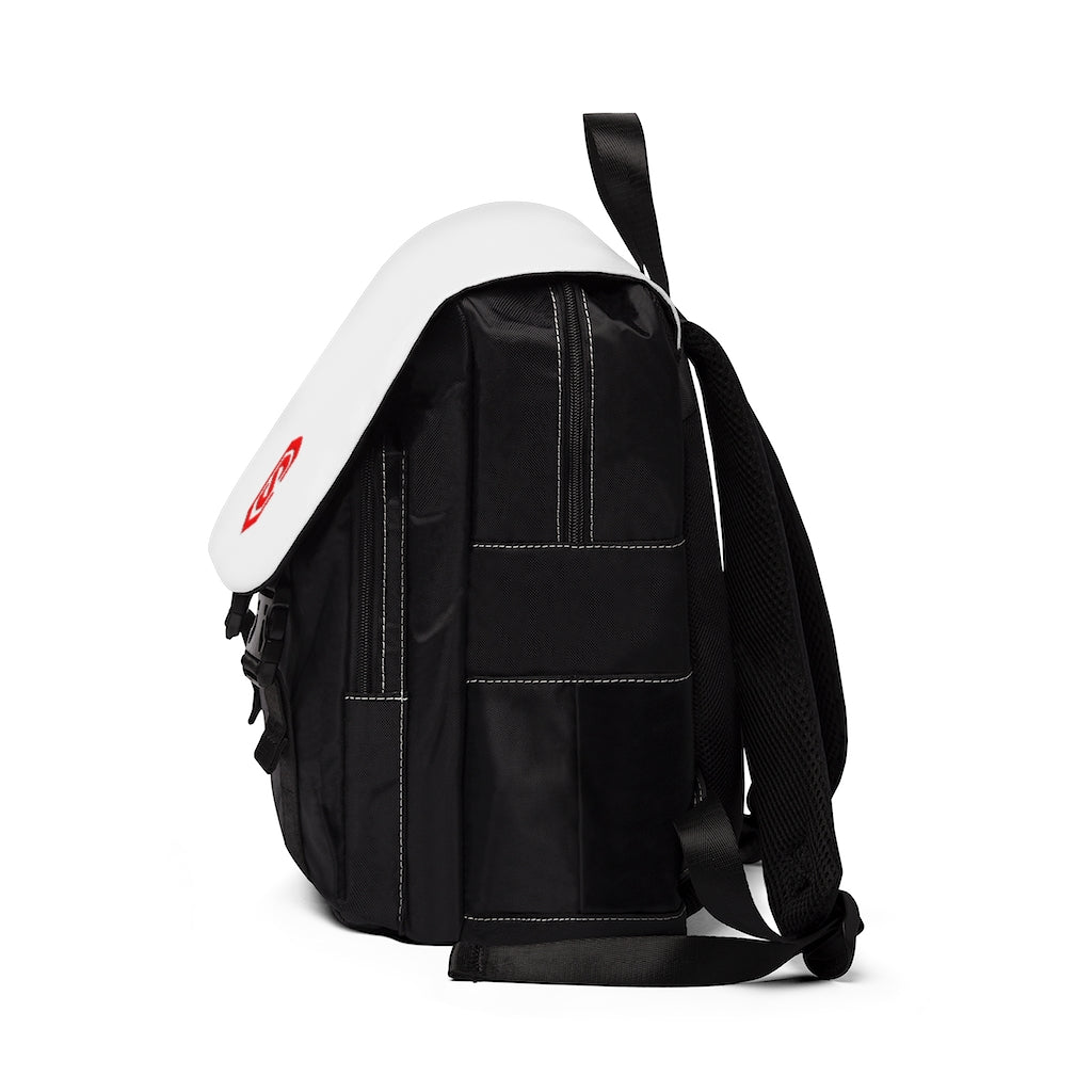 White Unisex Casual Shoulder Backpack Red logo