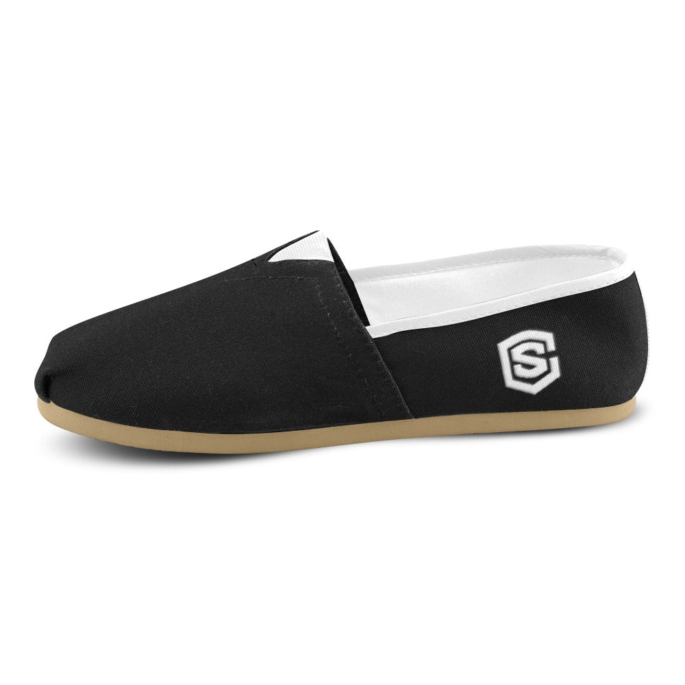 BLACK casual shoes for women WITH WHITE LOGO Casual Canvas Women's Shoes (Model 004) (Designs are mirrored)