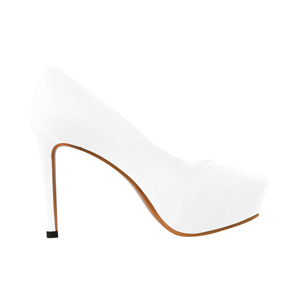 White Women's Pumps With Gold Logo Women's High Heels (Model 044)