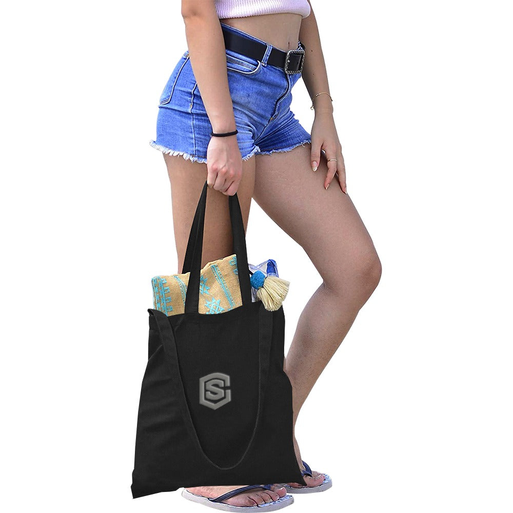 Black All Over Print Canvas Tote Bag With Grey Logo All Over Print Canvas Tote Bag(Model1698)(Medium)