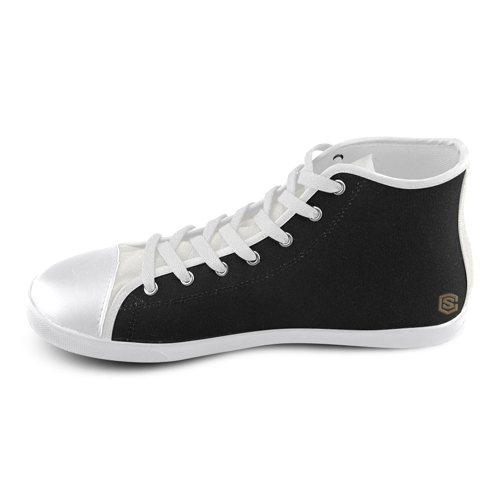 BLACK CANVAS KID SHOES brown logo High Top Canvas Kid's Shoes (Model 002)