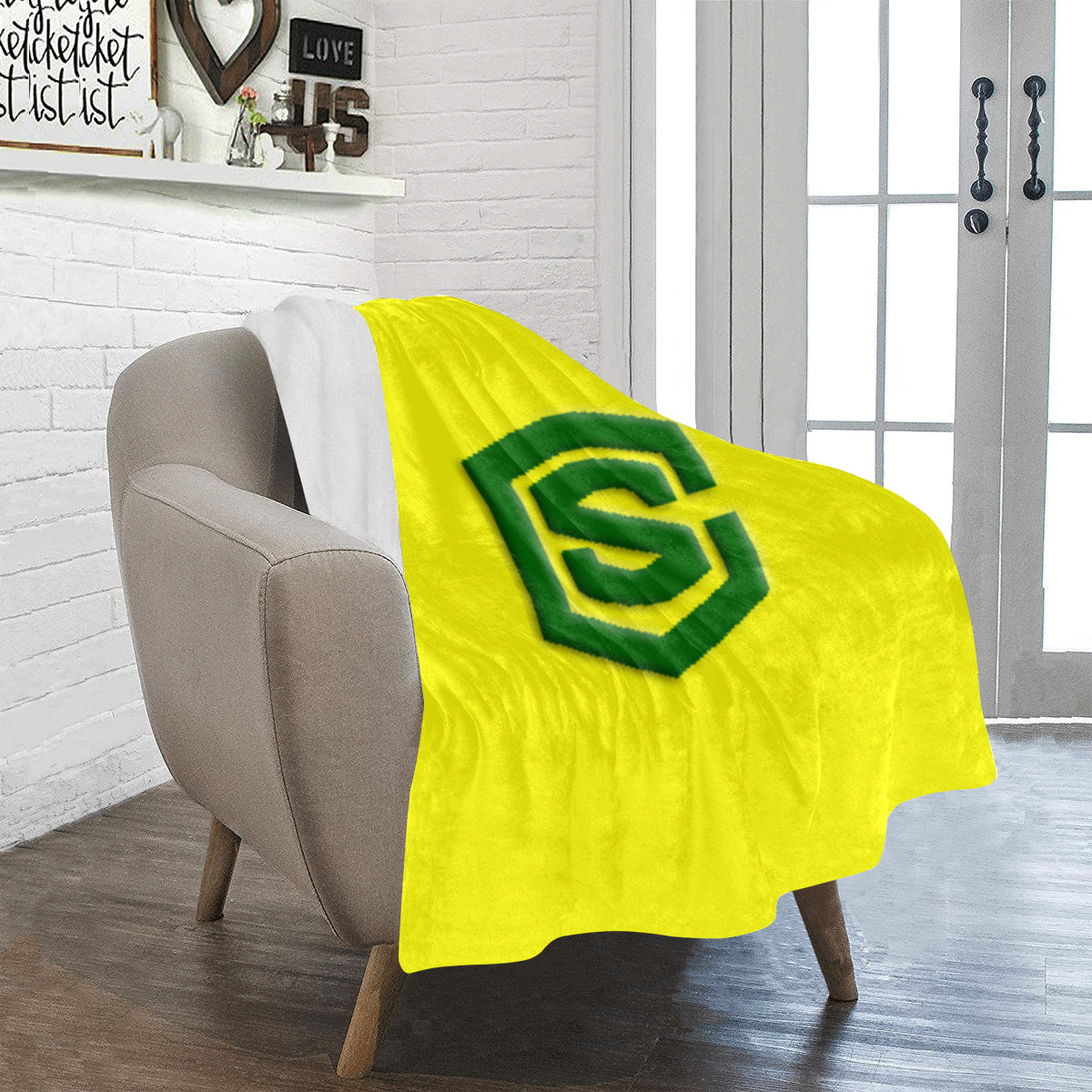 Yellow Ultra-Soft Micro Fleece Blanket with Green Logo Ultra-Soft Micro Fleece Blanket 30"x40"