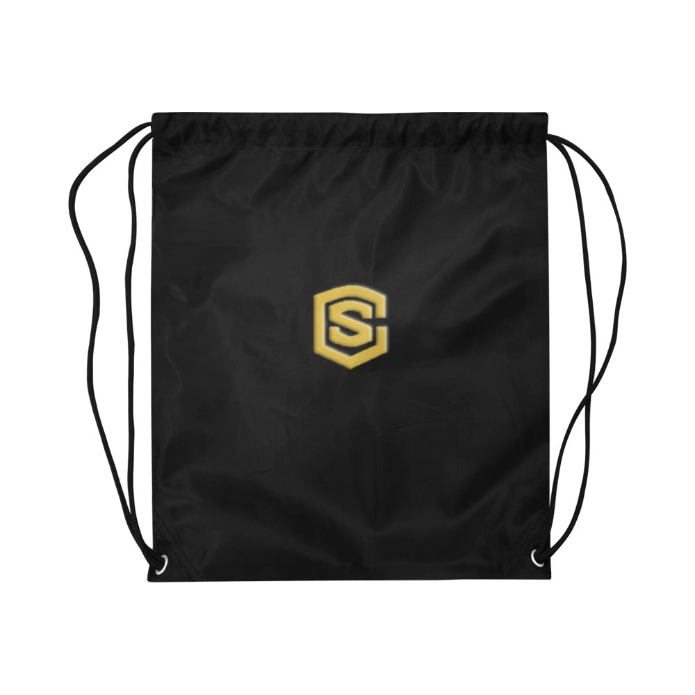 Black Drawstring Bags Large With Gold Logo Drawstring Bags (Model 1604) (Large)