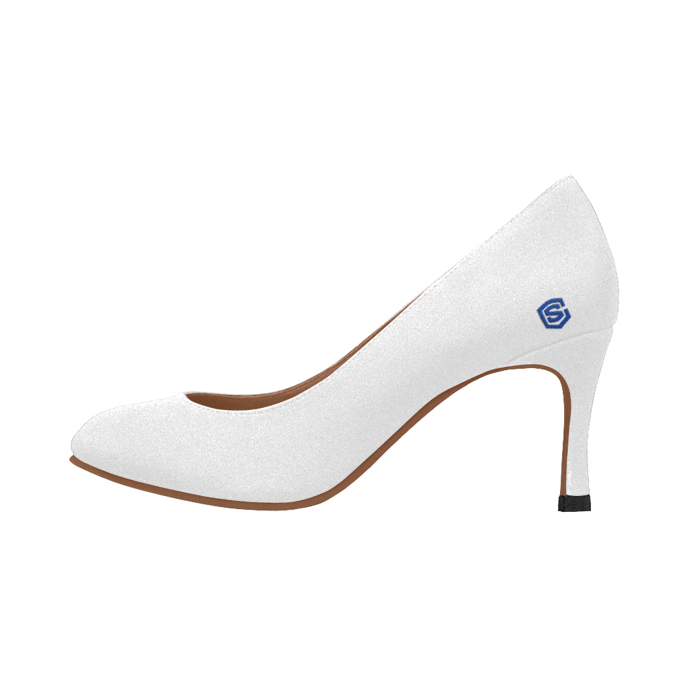 WHITE Women's High Heels blue logo Women's High Heels (Model 048)