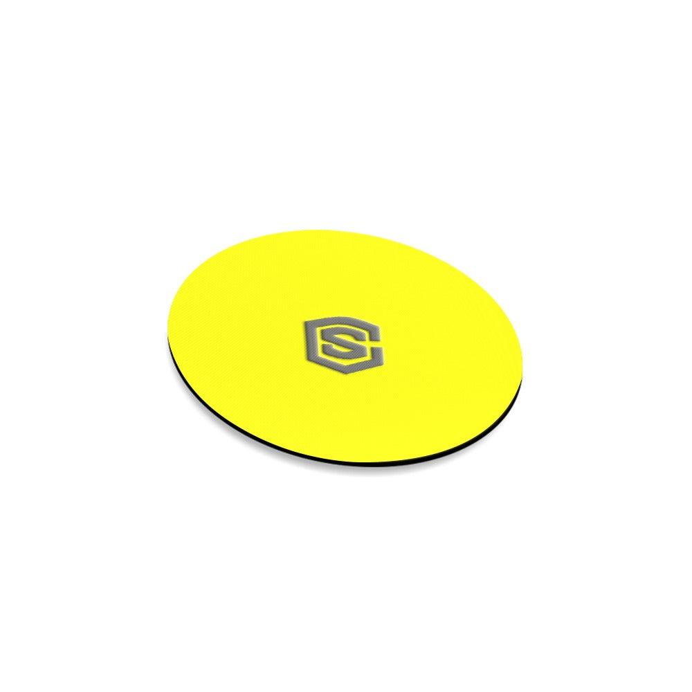 Yellow Round Coaster with Gray Logo Round Coaster