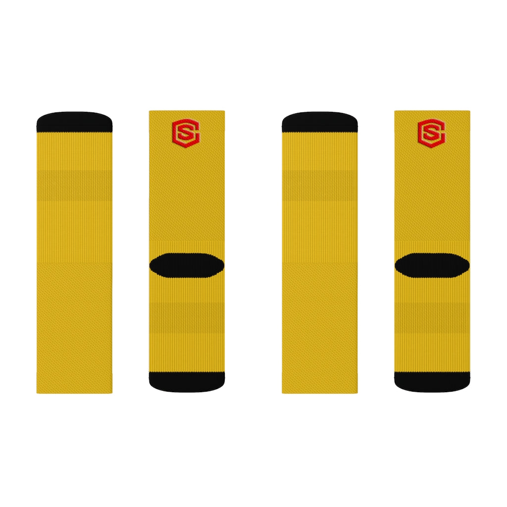 Yellow Sublimation Socks Red Logo