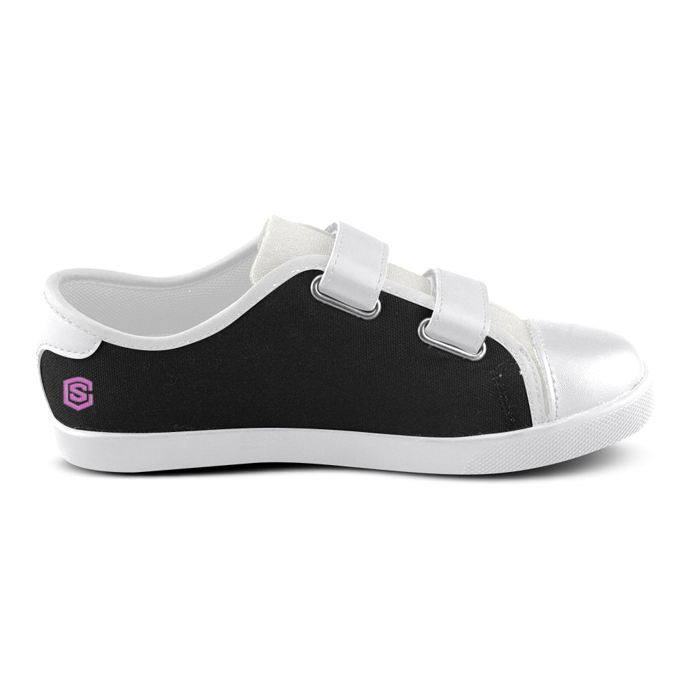 BLACK CANVAS KID SHOESpink logo Velcro Canvas Kid's Shoes (Model 008)