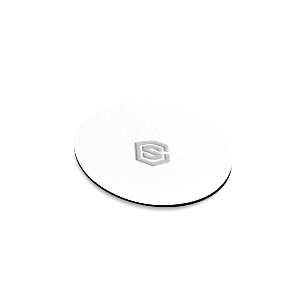 White Round Coaster with Silver Logo Round Coaster