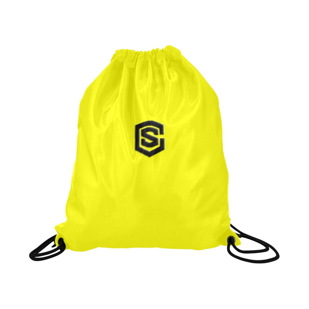 Yellow Drawstring Bags Large With Black Logo Drawstring Bags (Model 1604) (Large)