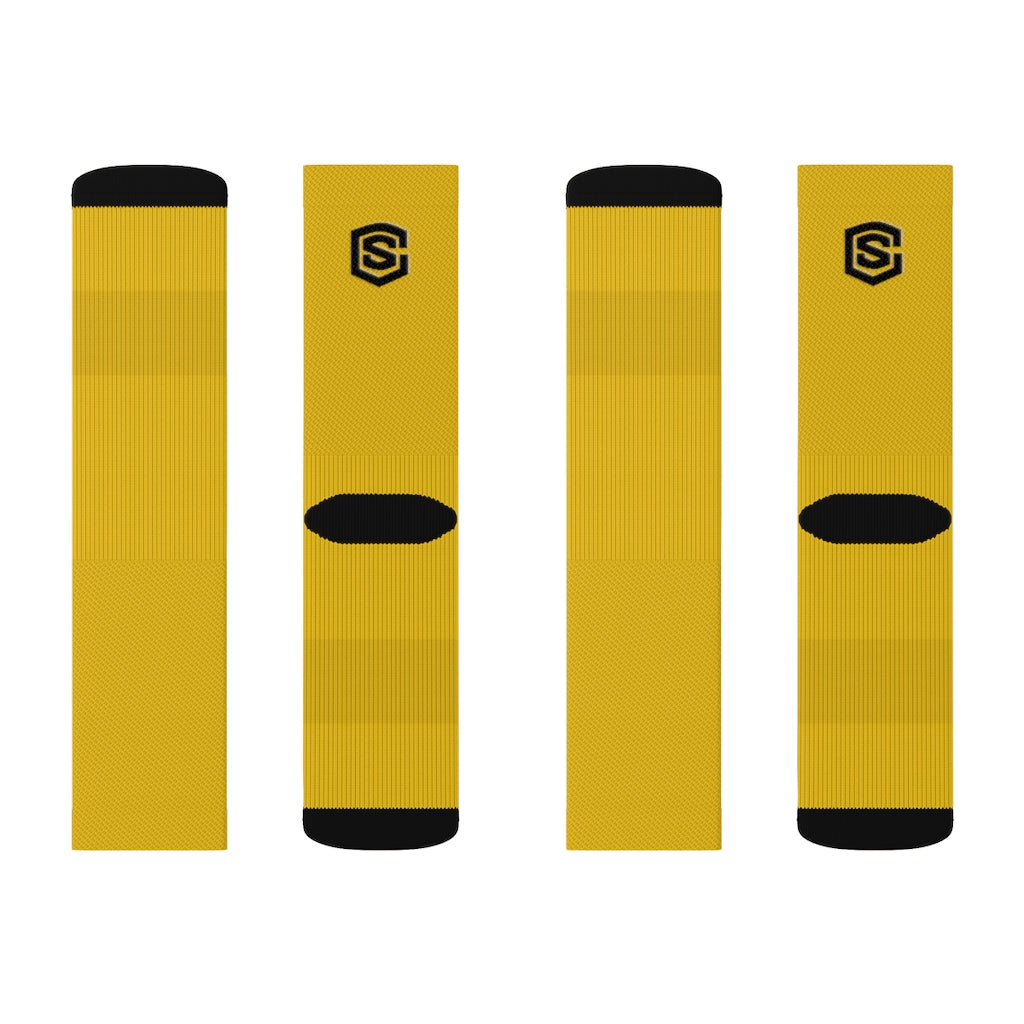 Yellow Sublimation Socks Black Logo