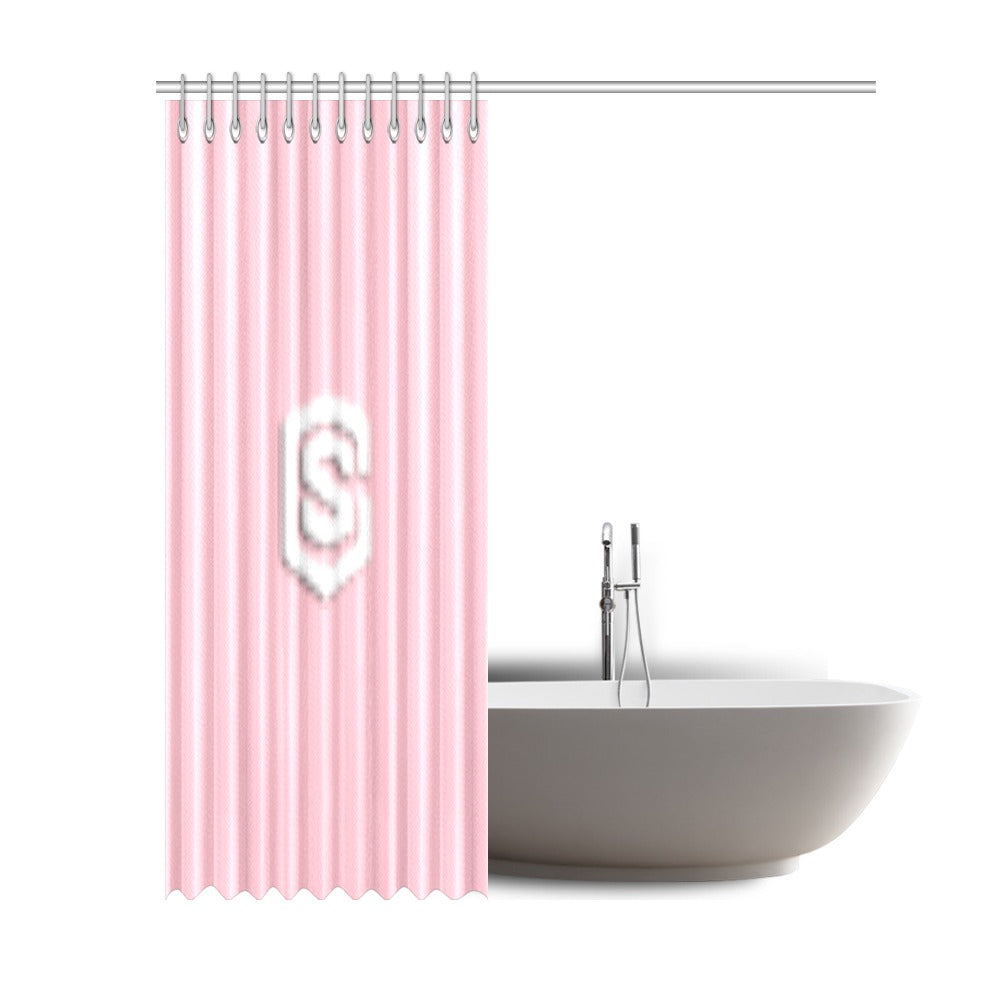 Pink Shower Curtain 69"x84" with White Logo Shower Curtain 69"x84"