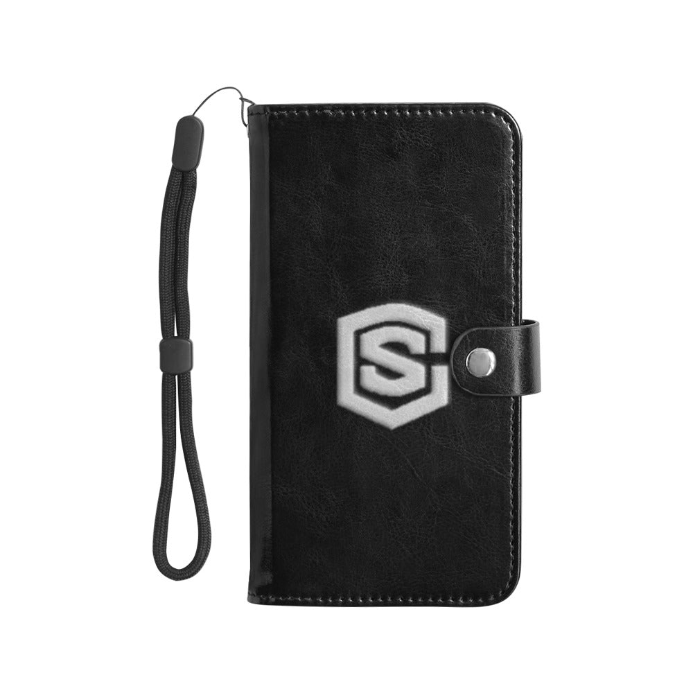 Black Flip Leather Purse for Mobile Phone(Model1703)(Large) with Silver Logo Flip Leather Purse for Mobile Phone(Model1703)(Large)