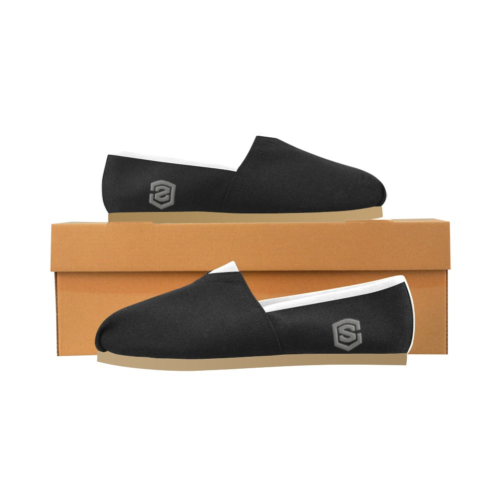 BLACK casual shoes for women WITH GRAY LOGO Casual Canvas Women's Shoes (Model 004) (Designs are mirrored)