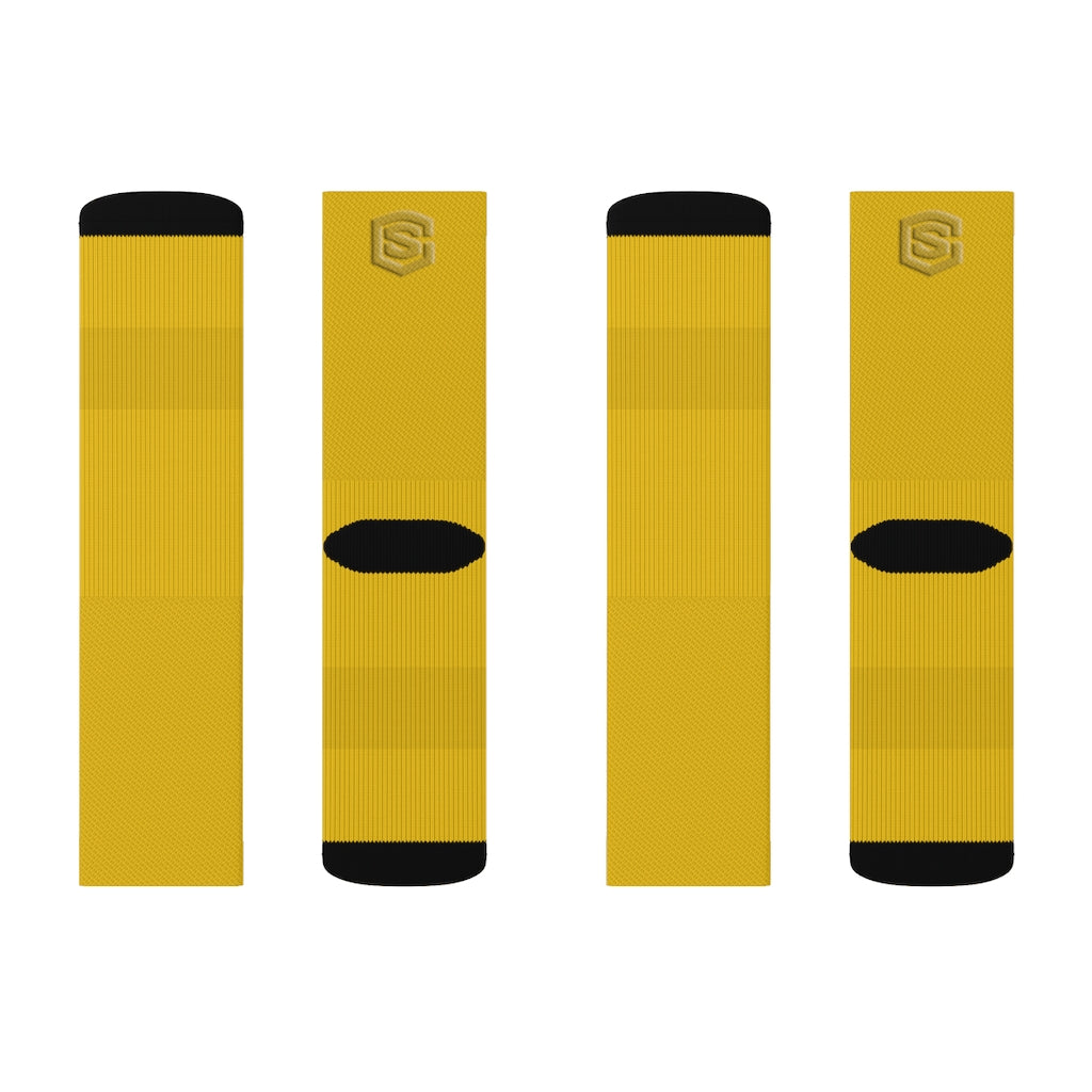 Yellow Sublimation Socks Gold Logo
