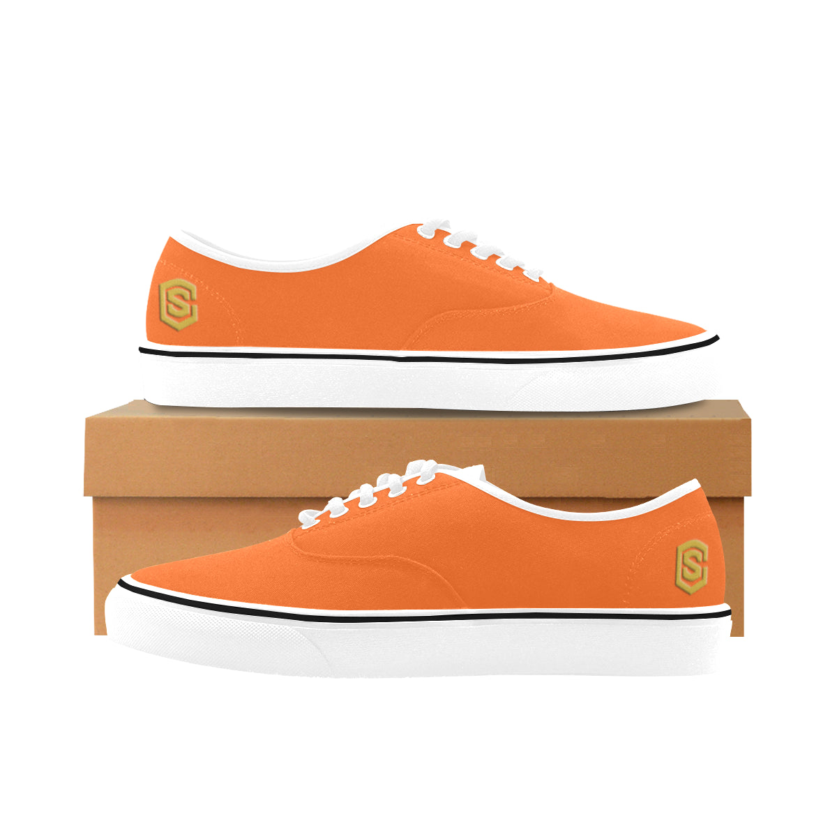 gold logo Classic Women's Canvas Low Top Shoes (Model E001-4)