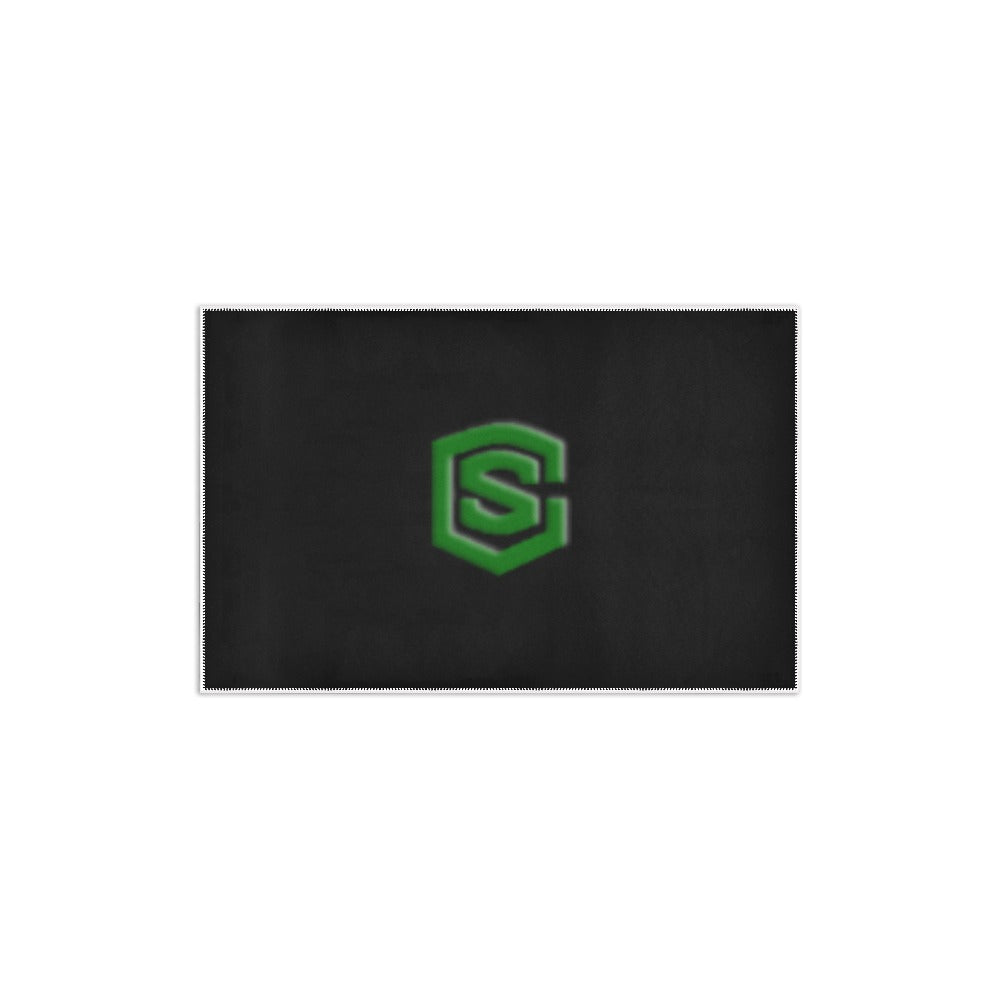Black Area Rug 2.6' x 1.7' with Green Logo Area Rug 2.6' x 1.7'