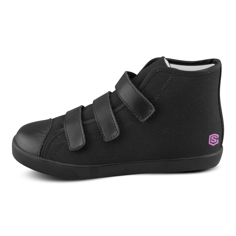 BLACK CANVAS KID SHOES pink logo Velcro High Top Canvas Kid's Shoes (Model 015)