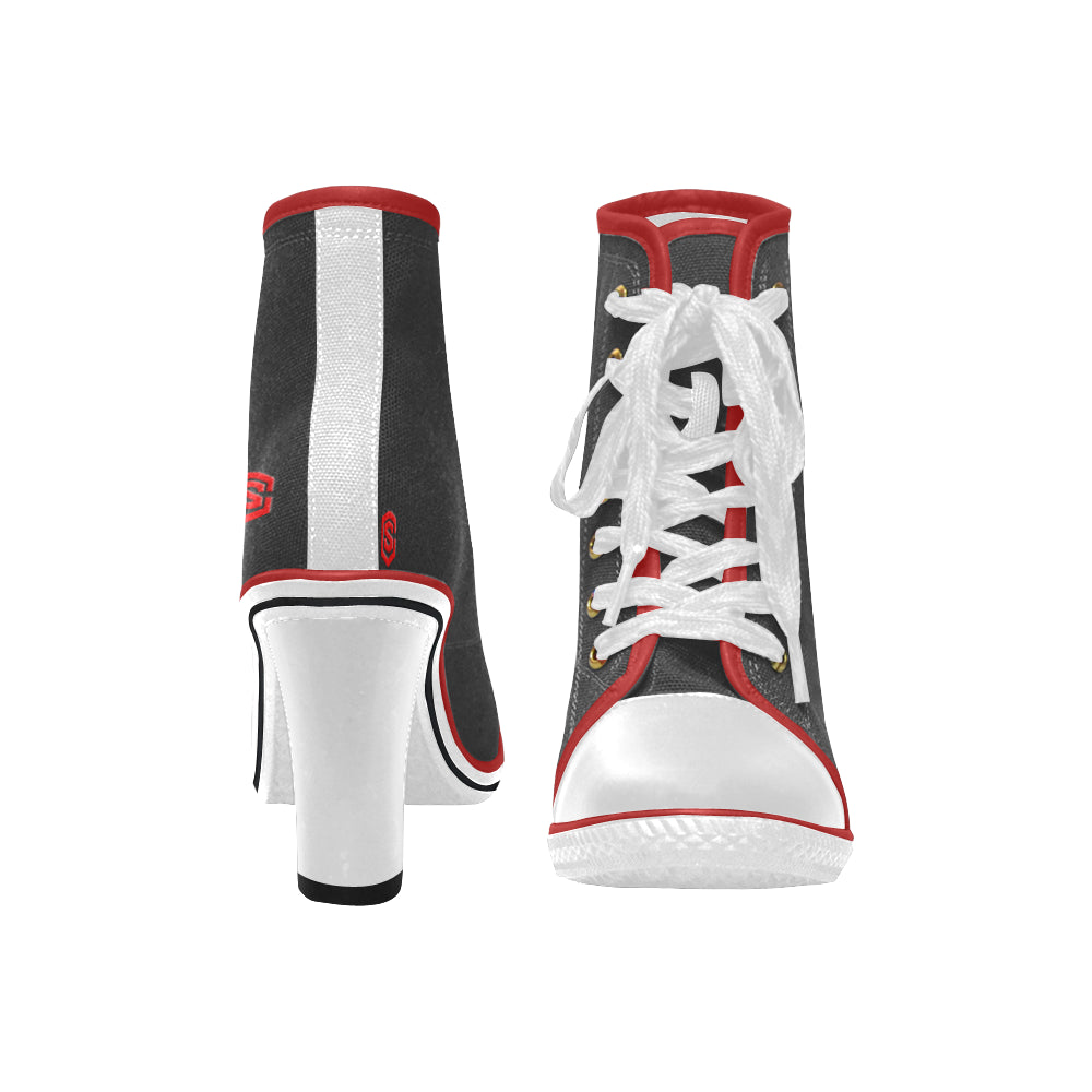 red logo Women's Lace Up Chunky Heel Ankle Booties (Model 054)