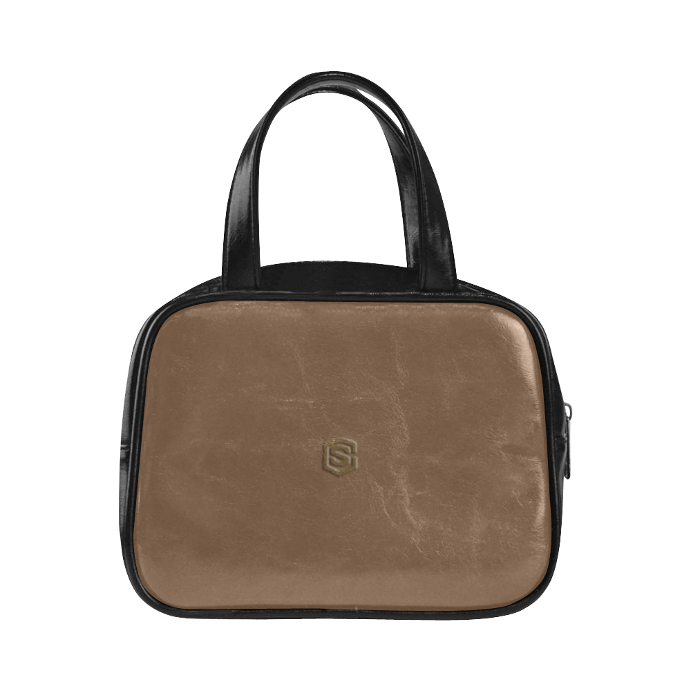 DARK ORANGE LEATHER TOP HANDLE HANDBAG brown logo Leather Top Handle Handbag (Model 1662)