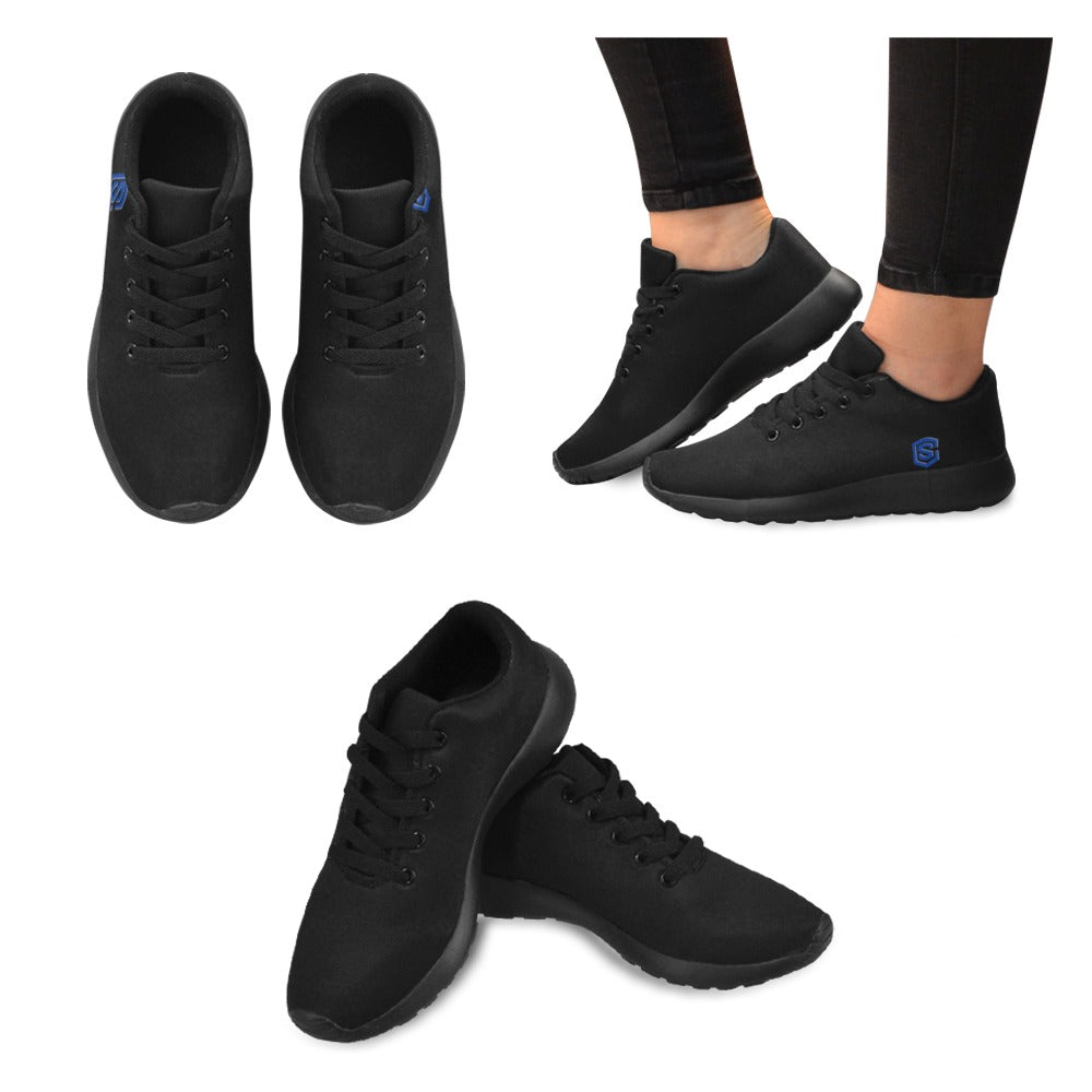 BLACK KID SNEAKER WITH BLUE LOGO Kid's Sneakers (Little Kid / Big Kid) (Model020)