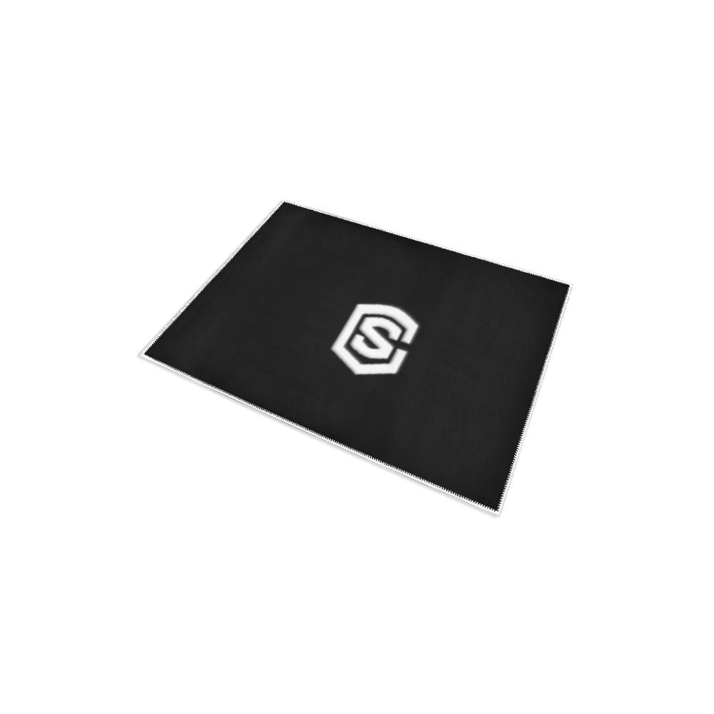 Black Area Rug 2.6' x 1.7' with White Logo Area Rug 2.6' x 1.7'