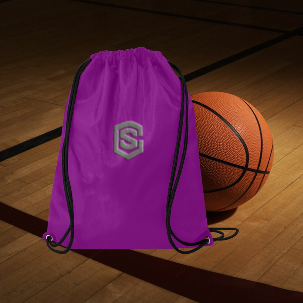 Purple Drawstring Bags Large With Grey Logo Drawstring Bags (Model 1604) (Large)