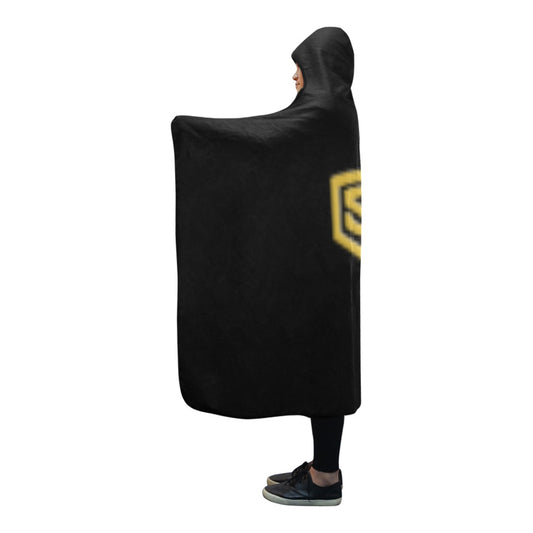 Black Hooded Blanket 80"x56" with White Logo Hooded Blanket 80"x56"