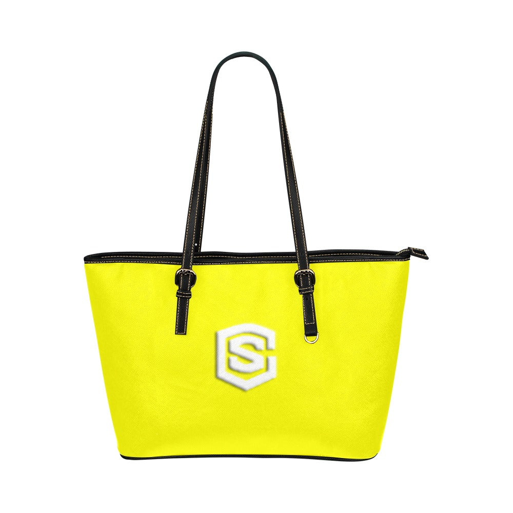 YELLOW Leather Tote Bag WITH WHITE LOGO Leather Tote Bag (Model 1651) (Big)