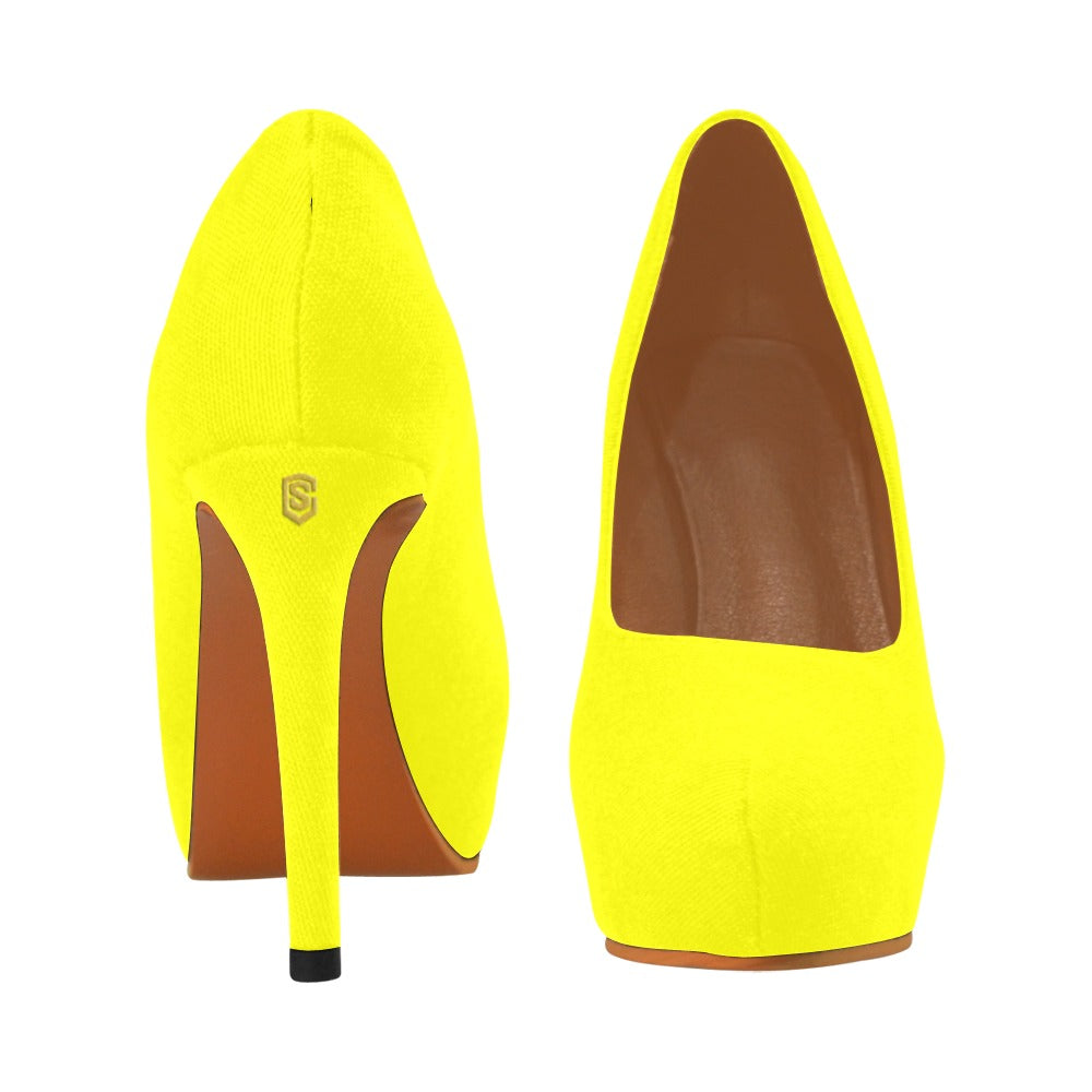 Yellow Women's Pumps With Gold Logo Women's High Heels (Model 044)