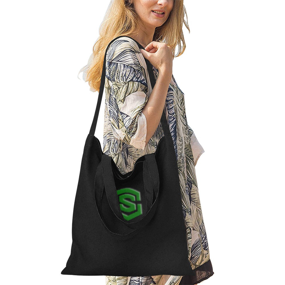 Black All Over Print Canvas Tote Bag With Green Logo All Over Print Canvas Tote Bag(Model1698)(Medium)