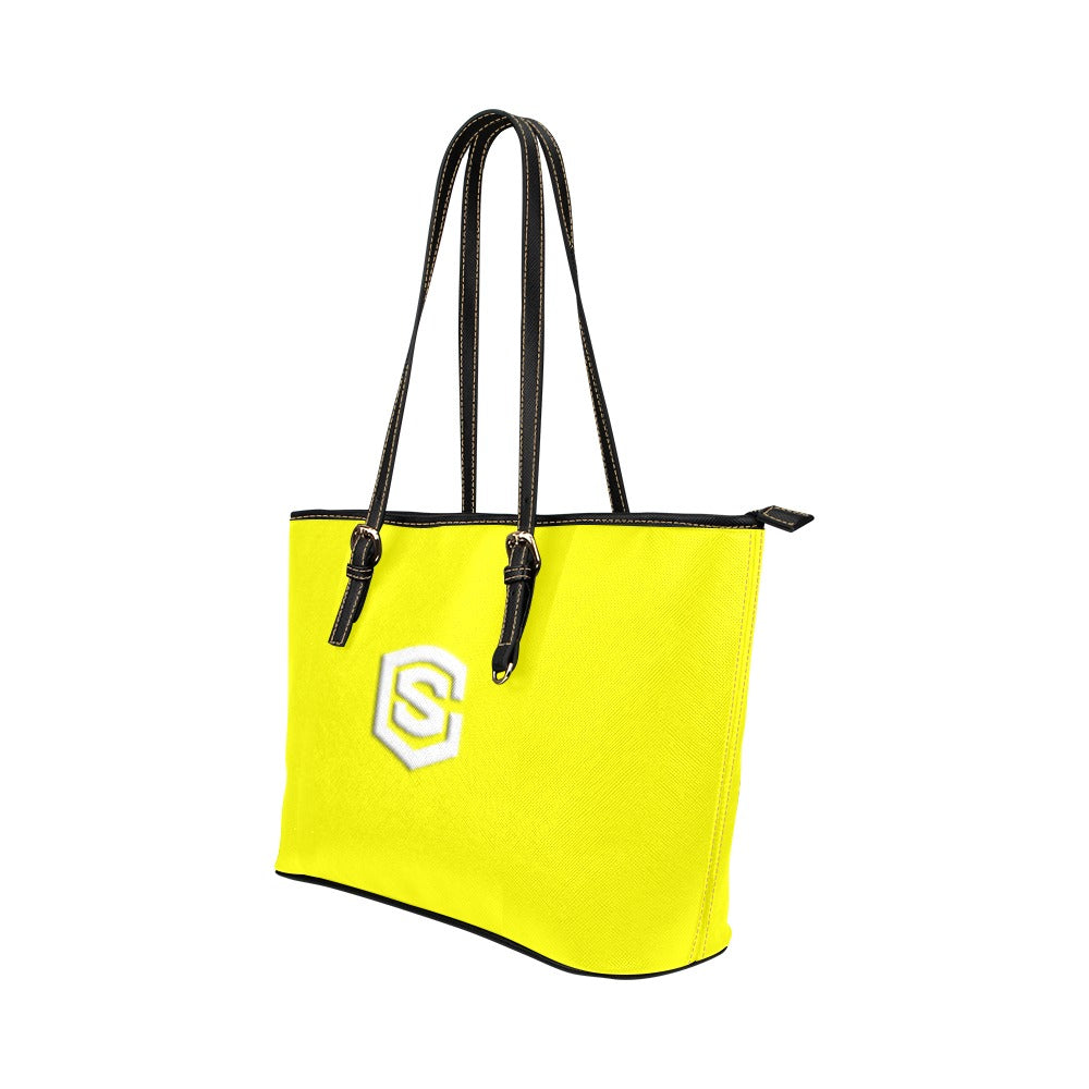 YELLOW Leather Tote Bag WITH WHITE LOGO Leather Tote Bag (Model 1651) (Big)