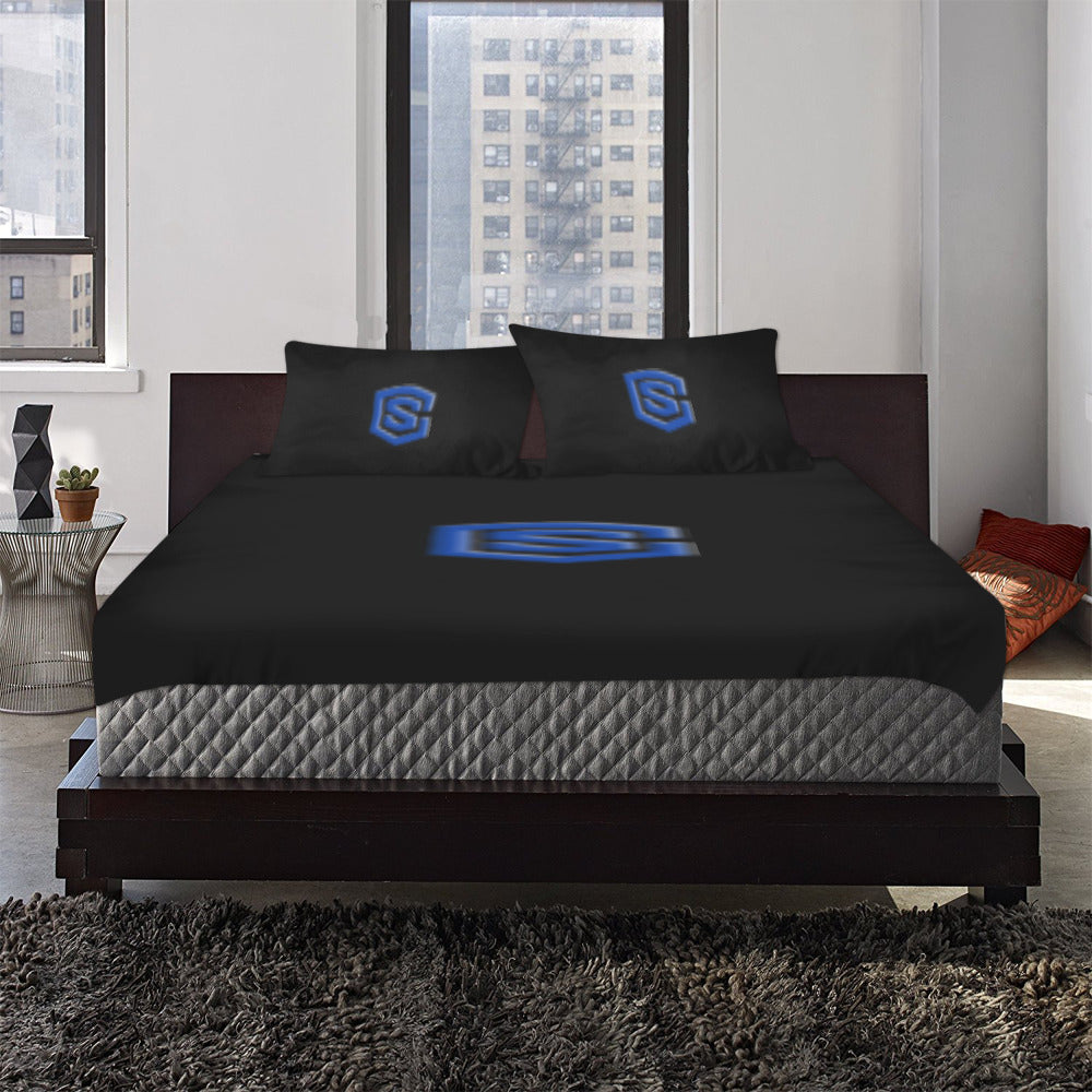 Black Duvet Cover Blue Logo 3-Piece Bedding Set (1 Duvet Cover 86"x70"; 2 Pillowcases 20"x30")(One Side)