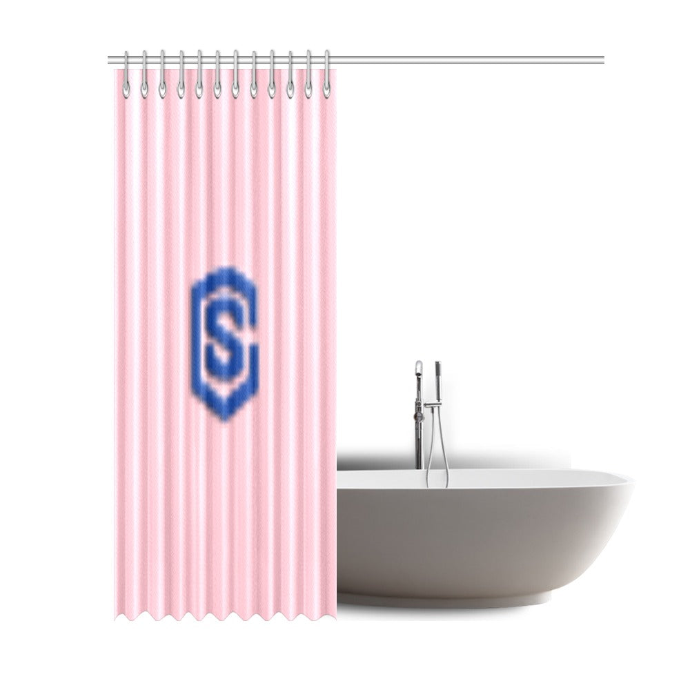 Pink Shower Curtain 69"x84" with Blue Logo Shower Curtain 69"x84"