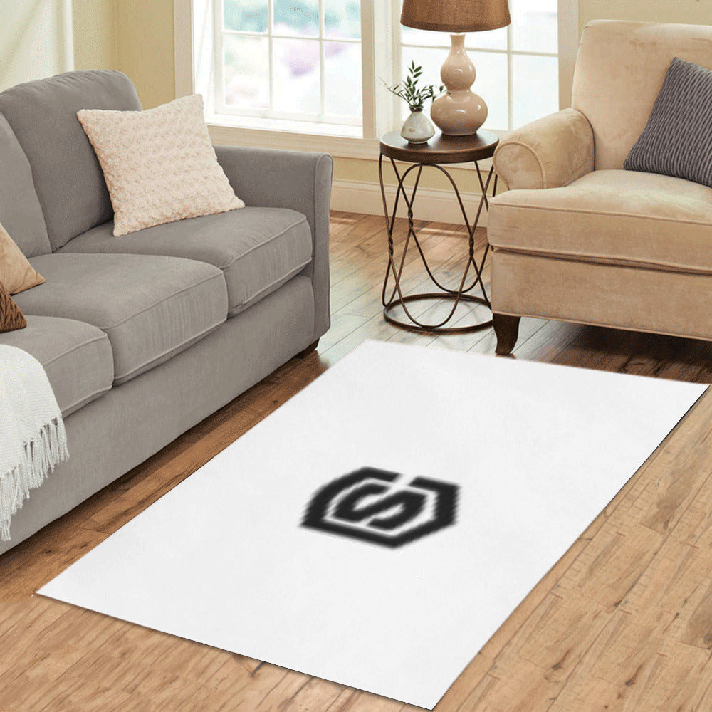 White Area Rug Black Logo Area Rug 5' x 3.2'