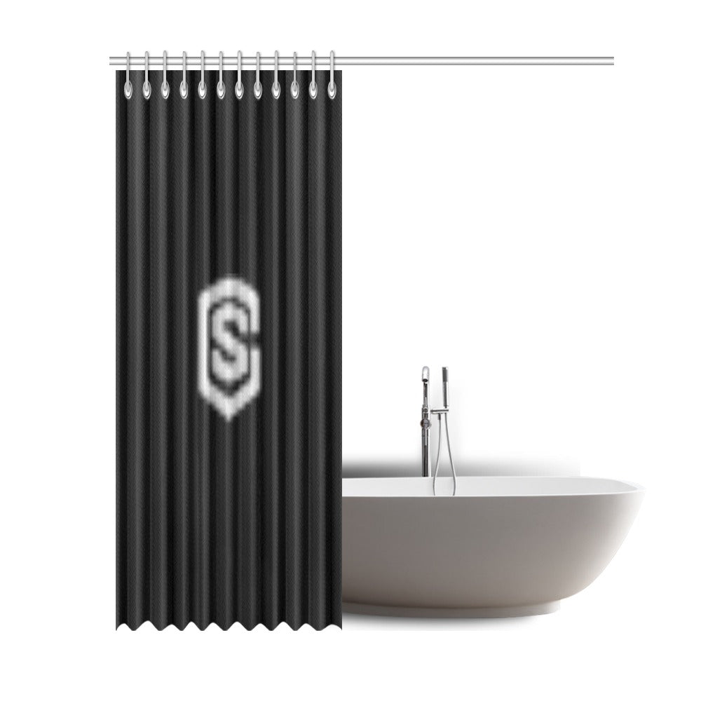 Black Shower Curtain 69"x84" with Silver Logo Shower Curtain 69"x84"