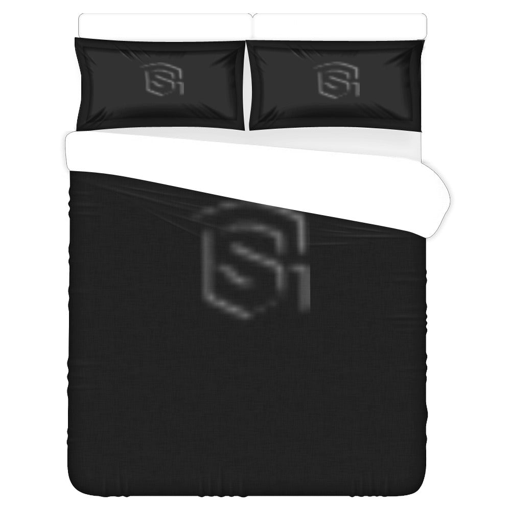 Black Duvet Cover Black Logo 3-Piece Bedding Set (1 Duvet Cover 86"x70"; 2 Pillowcases 20"x30")(One Side)