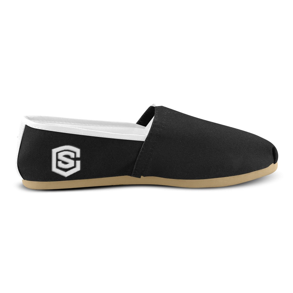 BLACK casual shoes for women WITH WHITE LOGO Casual Canvas Women's Shoes (Model 004) (Designs are mirrored)