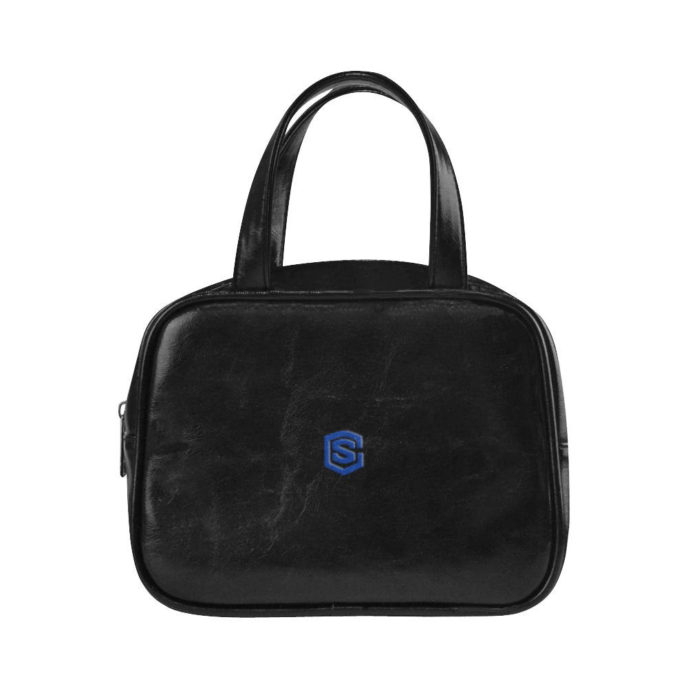 BLACK LEATHER TOP HANDLE HANDBAG blue logo Leather Top Handle Handbag (Model 1662)