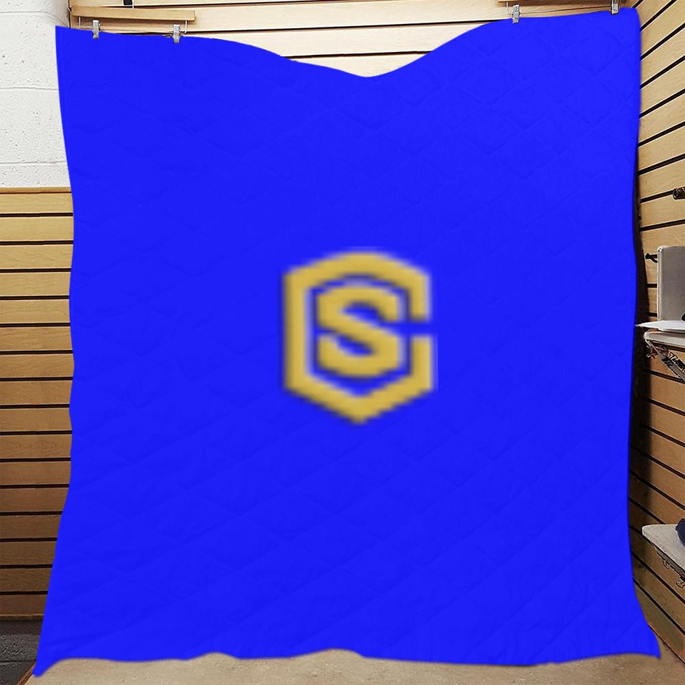 Blue Quilt with Gold Logo Custom Quilt 70" x 80"