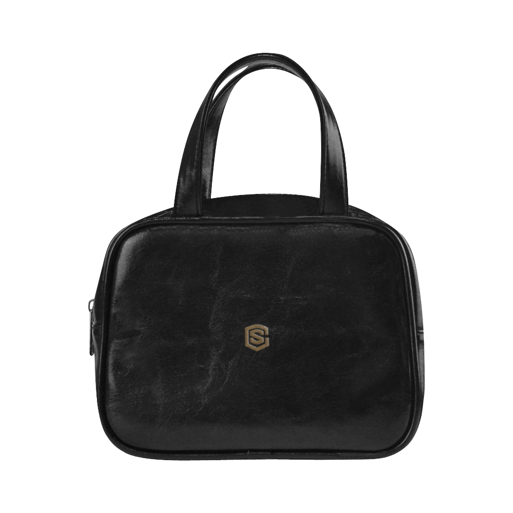 BLACK LEATHER TOP HANDLE HANDBAG brown logo Leather Top Handle Handbag (Model 1662)