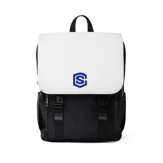 White Unisex Casual Shoulder Backpack Blue logo