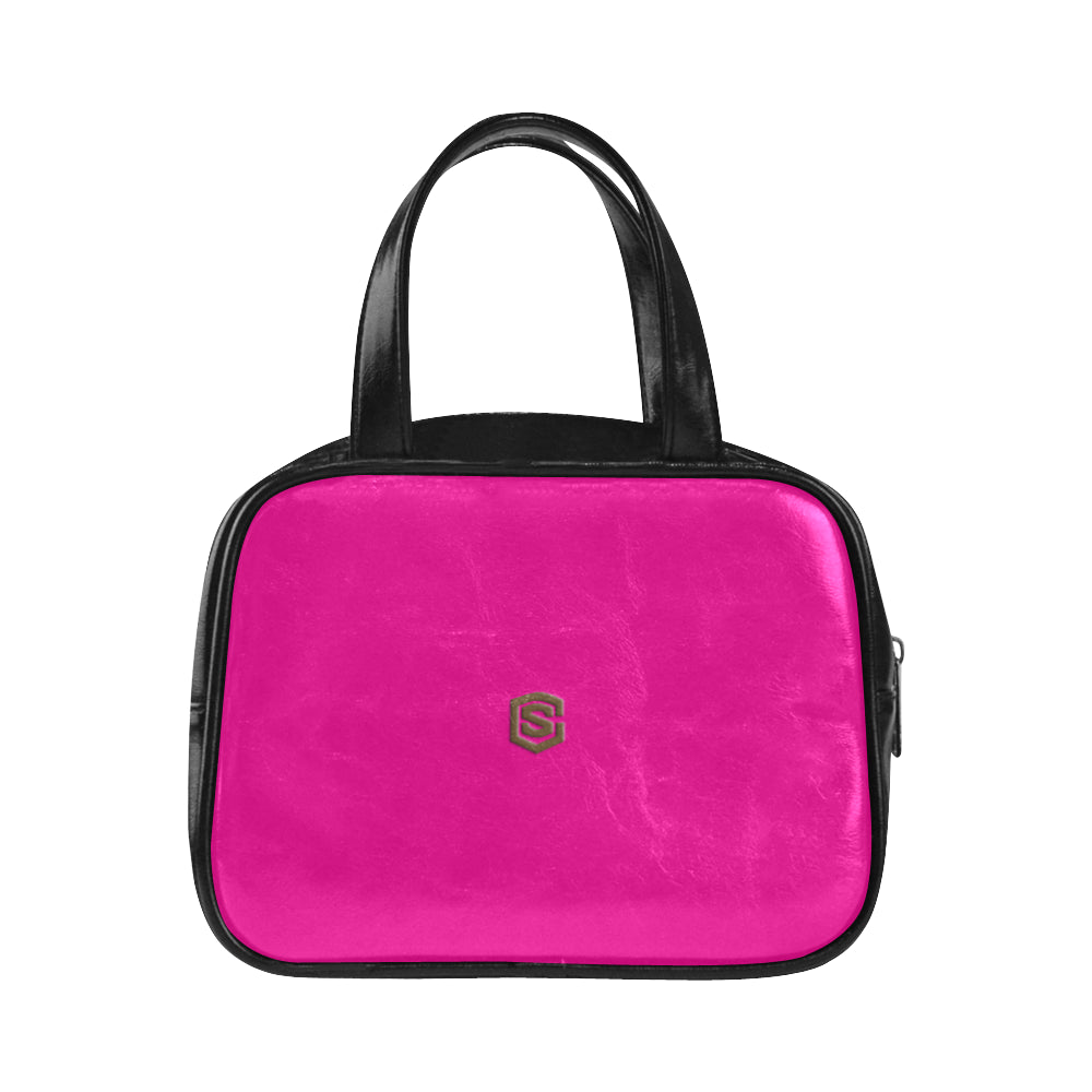 PURPLE LEATHER TOP HANDLE HANDBAG brown logo Leather Top Handle Handbag (Model 1662)