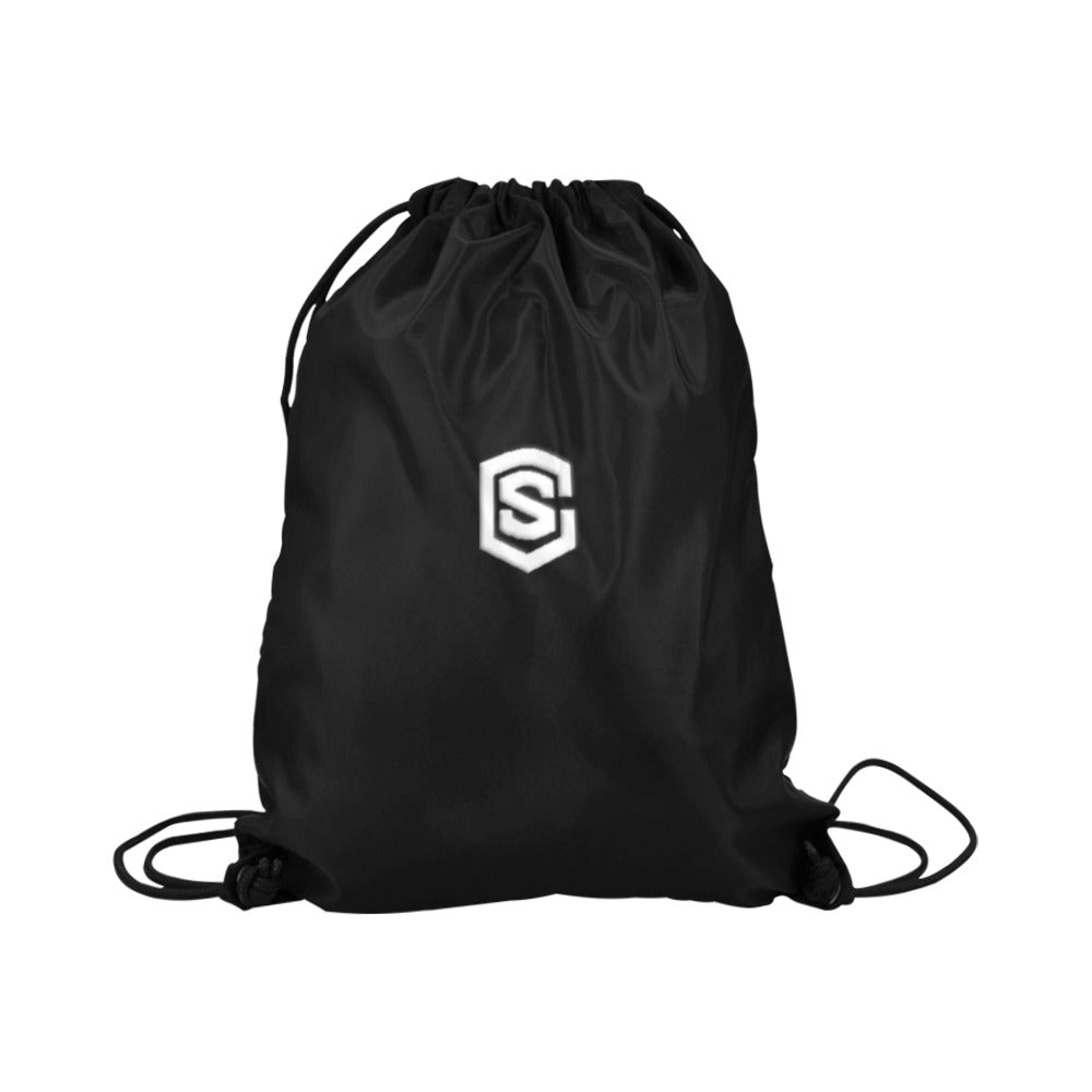 Black Drawstring Bags Large With White Logo Drawstring Bags (Model 1604) (Large)