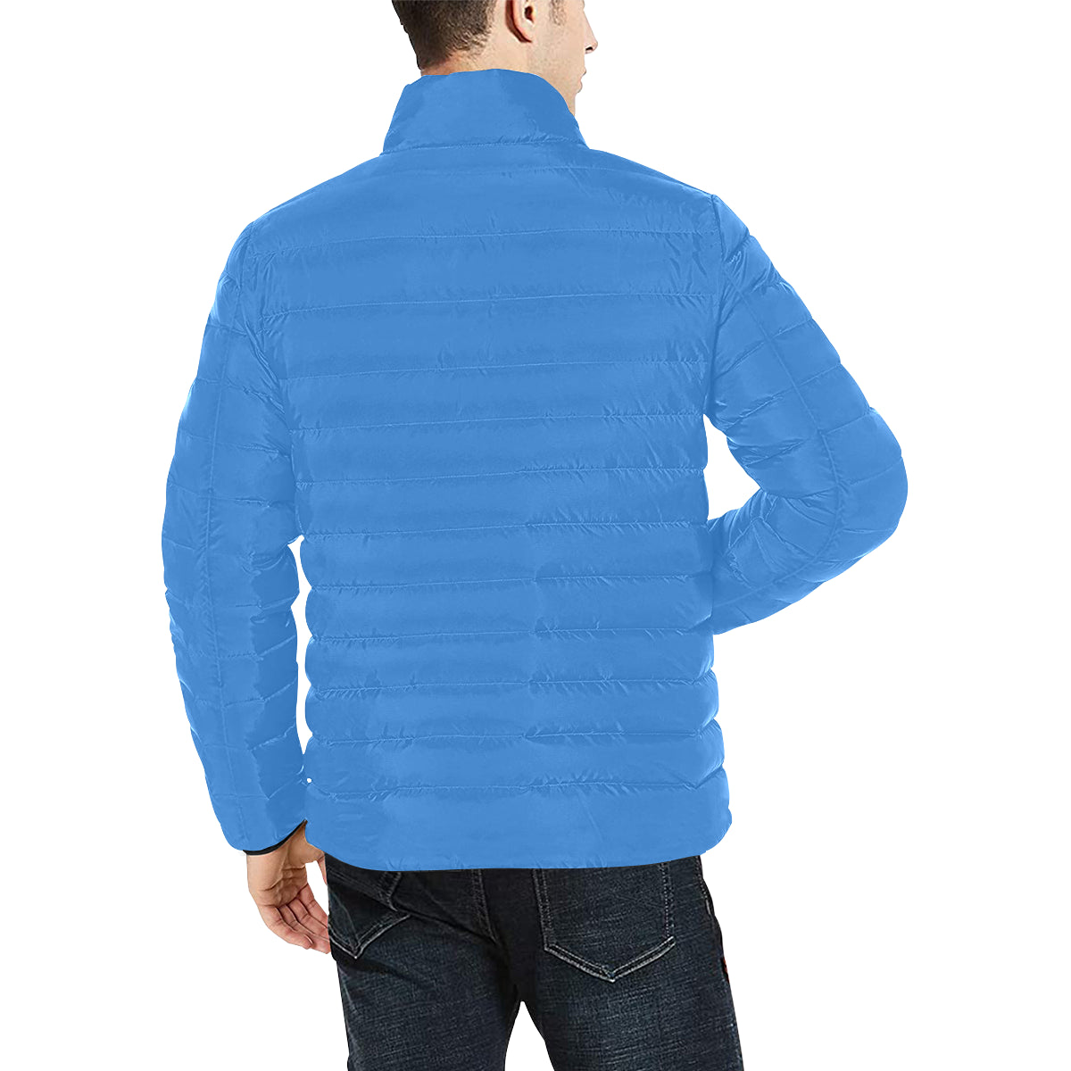 Yellow Logo Men's Stand Collar Padded Jacket (Model H41)