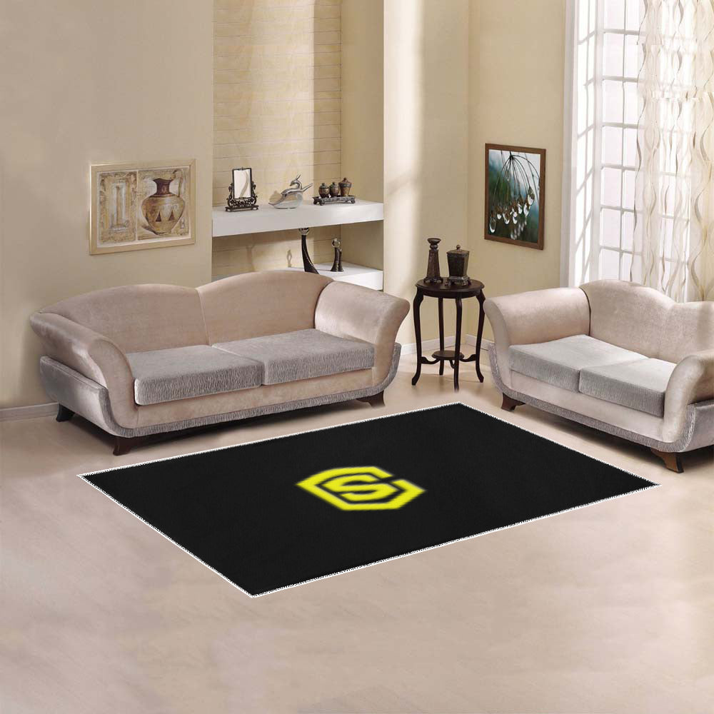 Black Area Rug Yellow Logo Area Rug 5' x 3.2'