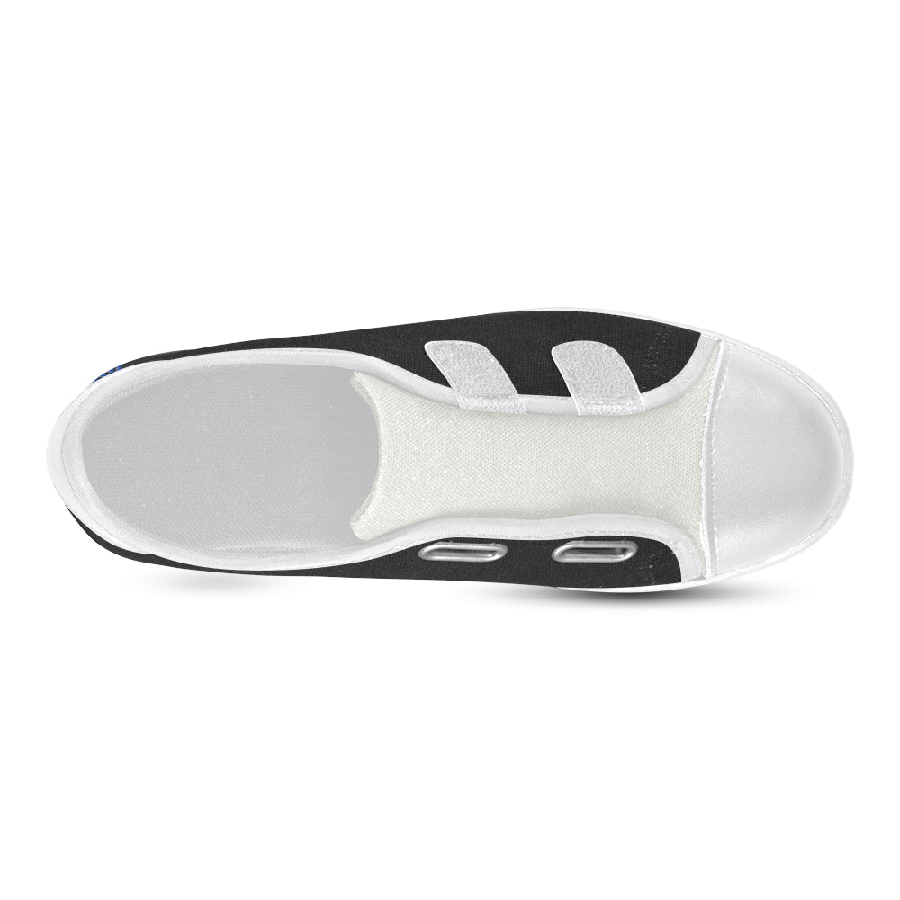 BLACK CANVAS KID SHOES blue logo Velcro Canvas Kid's Shoes (Model 008)