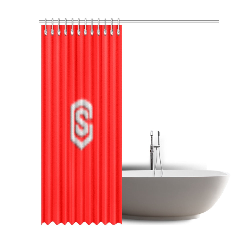 Red Shower Curtain 69"x84" with Silver Logo Shower Curtain 69"x84"
